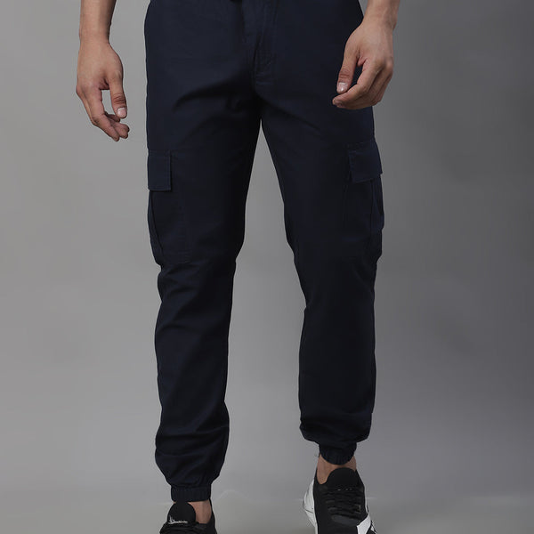 Jainish Men's Casual Cotton Solid Cargo Pants - Navy Blue - Distacart
