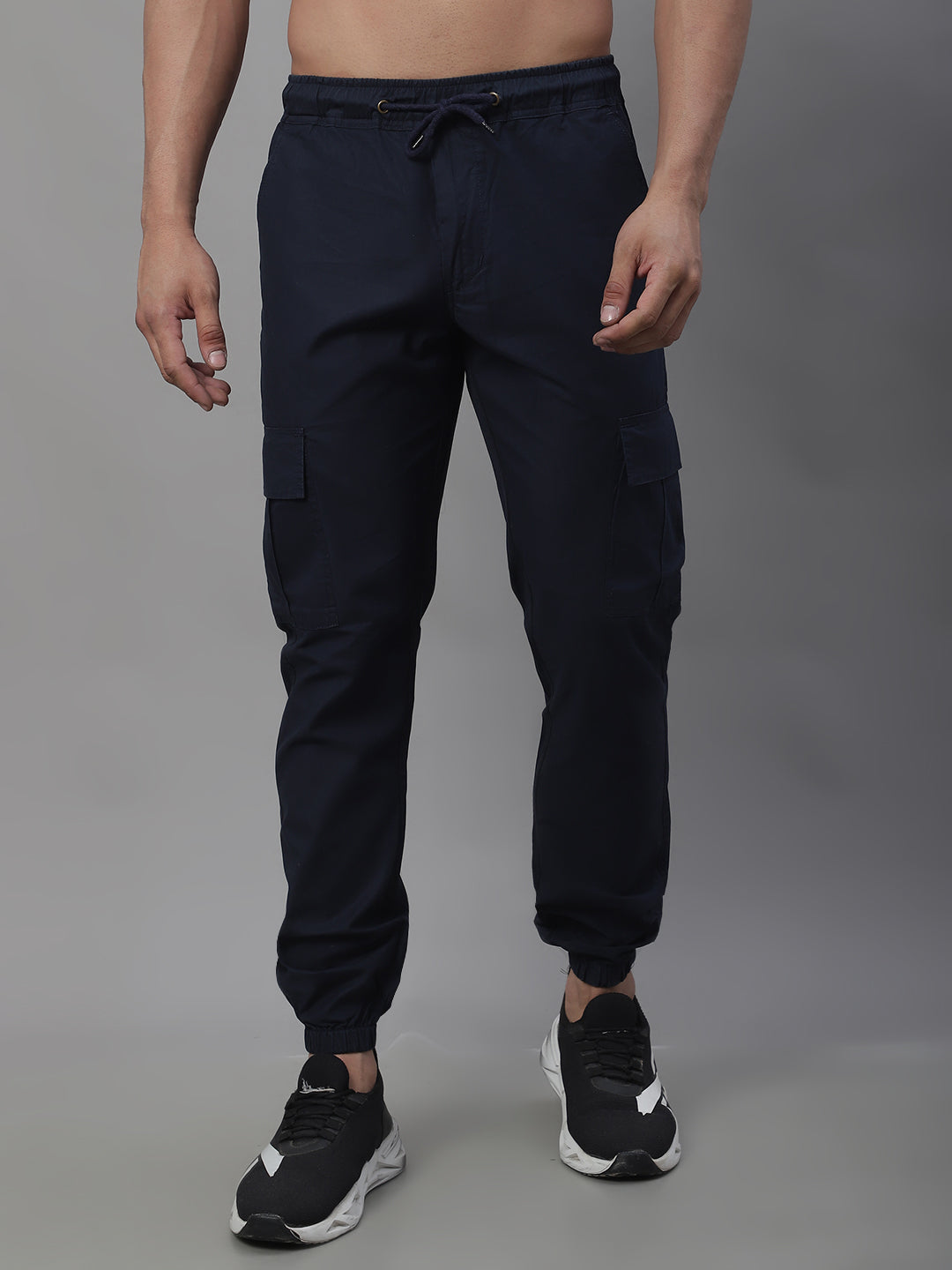 Jainish Men's Casual Cotton Solid Cargo Pants - Navy Blue - Distacart