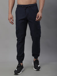 Thumbnail for Jainish Men's Casual Cotton Solid Cargo Pants - Navy Blue - Distacart