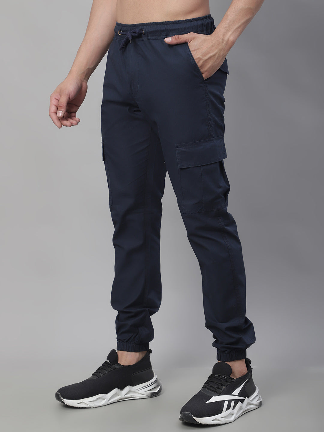 Jainish Men's Casual Cotton Solid Cargo Pants - Navy Blue - Distacart