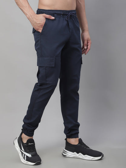 Jainish Men's Casual Cotton Solid Cargo Pants - Navy Blue - Distacart