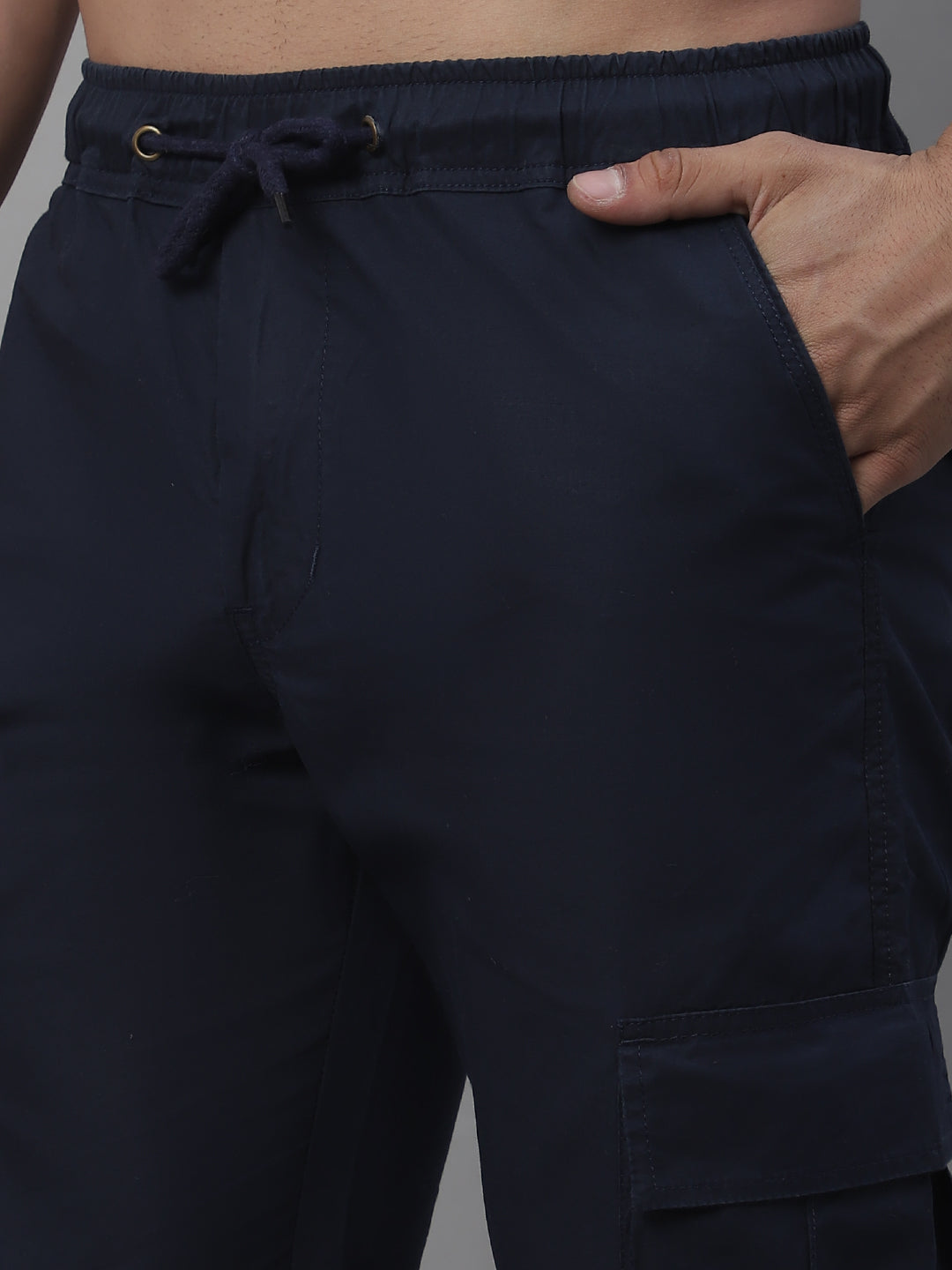 Jainish Men's Casual Cotton Solid Cargo Pants - Navy Blue - Distacart