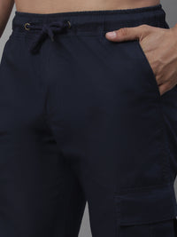 Thumbnail for Jainish Men's Casual Cotton Solid Cargo Pants - Navy Blue - Distacart