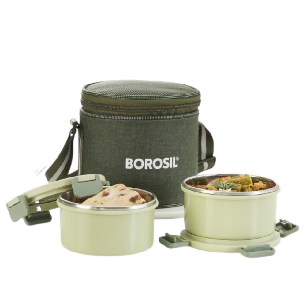 Borosil Glory Green Stainless Steel Lunch Box with Bag - Dista