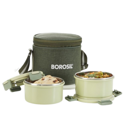 Borosil Glory Green Stainless Steel Lunch Box with Bag - Dista