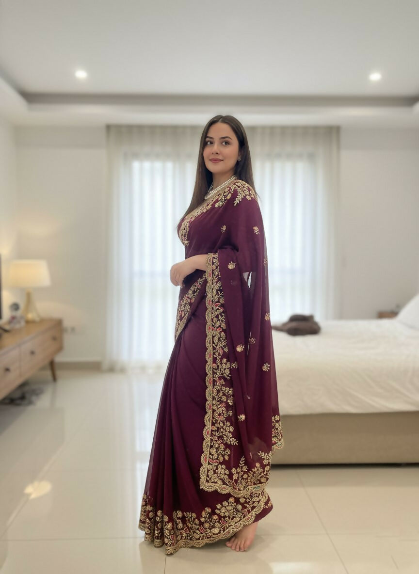 Teeya Creation New Trendy Party Wear Soft Silk Saree-Wine - Dista