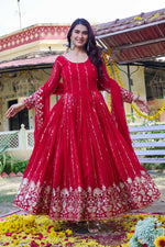 Thumbnail for Teeya Creation Womens Casual Party Wear Heavy 5Mm Sequence Embroidery Work Gown Set - Dista