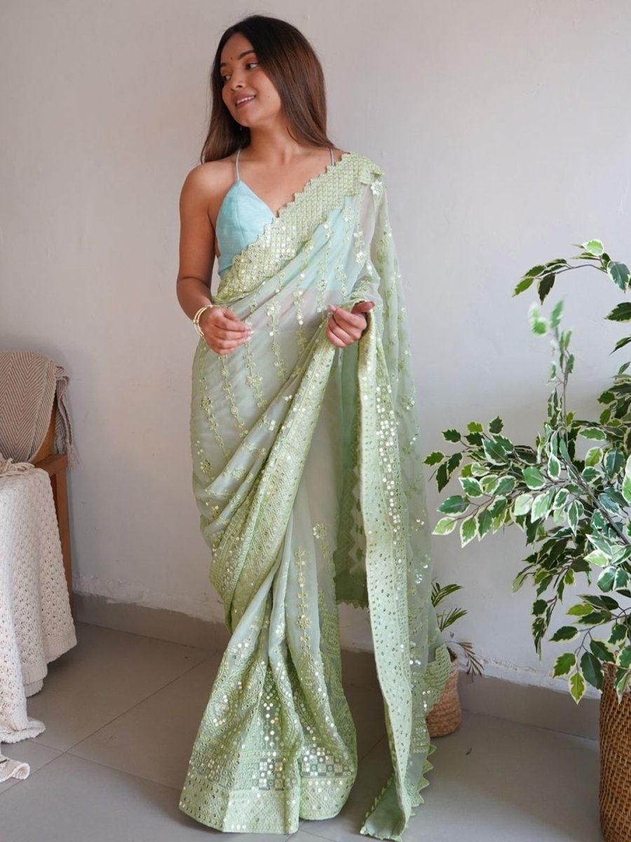 Anouk Ethnic Motifs Embroidered Pure Georgette Heavy Work Saree - Distacart