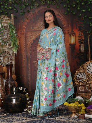 Astita Linen Cotton Sky Blue Saree