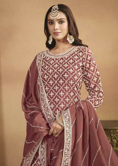 Chinnon Peach Multicolor Embroidered Lehenga Style Suit - Emponline - Distacart