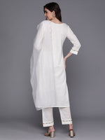Thumbnail for Indo Era White Embroidered Straight Kurta Trousers With Dupatta Set - Distacart