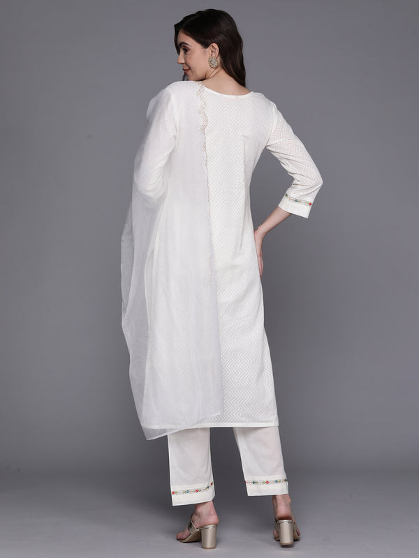 Indo Era White Embroidered Straight Kurta Trousers With Dupatta Set - Distacart