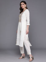 Thumbnail for Indo Era White Embroidered Straight Kurta Trousers With Dupatta Set - Distacart