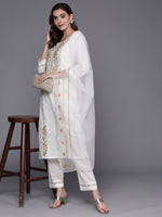 Thumbnail for Indo Era White Embroidered Straight Kurta Trousers With Dupatta Set - Distacart