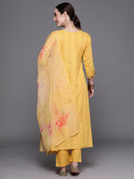 Thumbnail for Indo Era Yellow Embroidered A-Line Kurta Trousers With Dupatta Set - Distacart