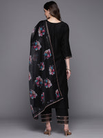 Thumbnail for Indo Era Black Embroidered Straight Kurta Trousers With Dupatta Set - Distacart