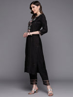 Thumbnail for Indo Era Black Embroidered Straight Kurta Trousers With Dupatta Set - Distacart