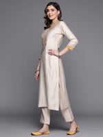 Thumbnail for Indo Era Off White Embroidered Straight Kurta Trousers With Dupatta Set - Distacart