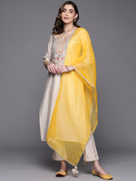 Thumbnail for Indo Era Off White Embroidered Straight Kurta Trousers With Dupatta Set - Distacart