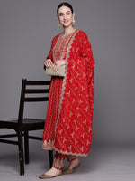 Thumbnail for Indo Era Red Printed Straight Kurta Trousers With Dupatta Set - Distacart