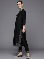 Thumbnail for Indo Era Black Embroidered Straight Kurta Trousers With Dupatta Set - Distacart