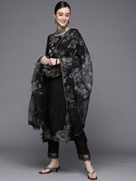 Thumbnail for Indo Era Black Embroidered Straight Kurta Trousers With Dupatta Set - Distacart