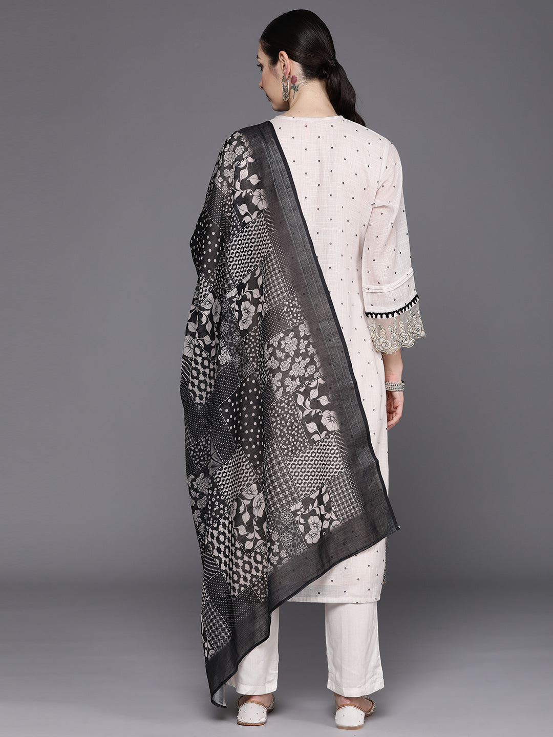 Indo Era Cream Embroidered Straight Kurta Trousers With Dupatta Set - Distacart
