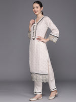 Thumbnail for Indo Era Cream Embroidered Straight Kurta Trousers With Dupatta Set - Distacart