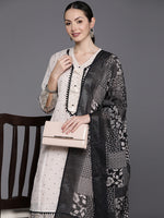 Thumbnail for Indo Era Cream Embroidered Straight Kurta Trousers With Dupatta Set - Distacart