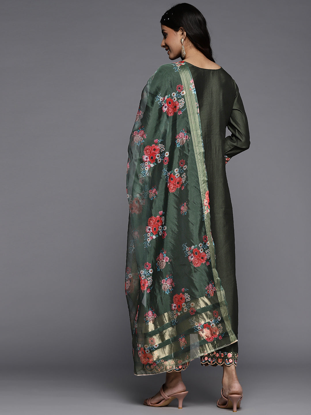 Indo Era Green Embroidered Straight Kurta Palazzos With Dupatta Set - Distacart