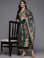 Thumbnail for Indo Era Green Embroidered Straight Kurta Palazzos With Dupatta Set - Distacart