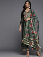 Thumbnail for Indo Era Green Embroidered Straight Kurta Palazzos With Dupatta Set - Distacart