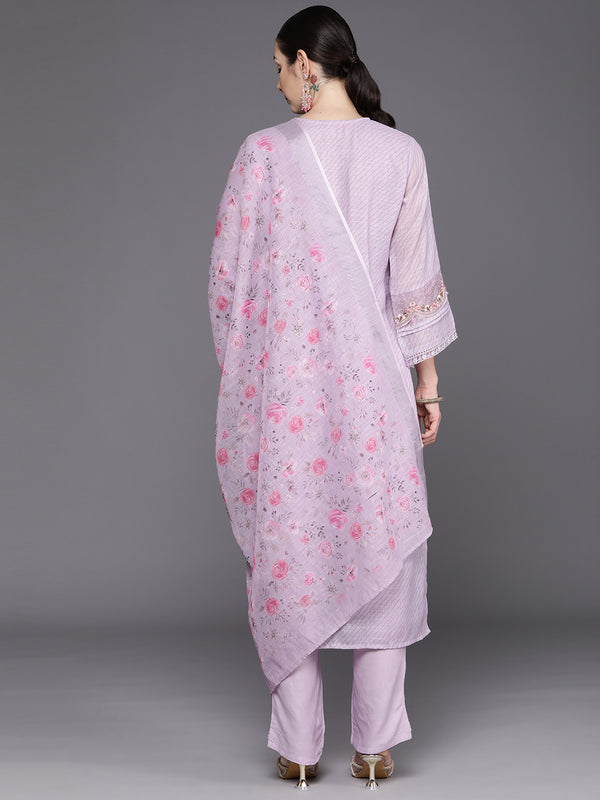 Indo Era Lavender Embroidered Straight Kurta Trousers With Dupatta Set - Distacart
