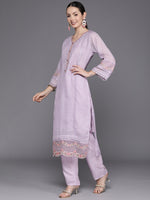 Thumbnail for Indo Era Lavender Embroidered Straight Kurta Trousers With Dupatta Set - Distacart