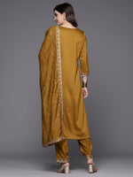 Thumbnail for Indo Era Mustard Embroidered Straight Kurta Trousers With Dupatta Set - Distacart