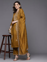 Thumbnail for Indo Era Mustard Embroidered Straight Kurta Trousers With Dupatta Set - Distacart