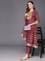 Thumbnail for Indo Era Mauve Embroidered Straight Kurta Trousers With Dupatta Set - Distacart