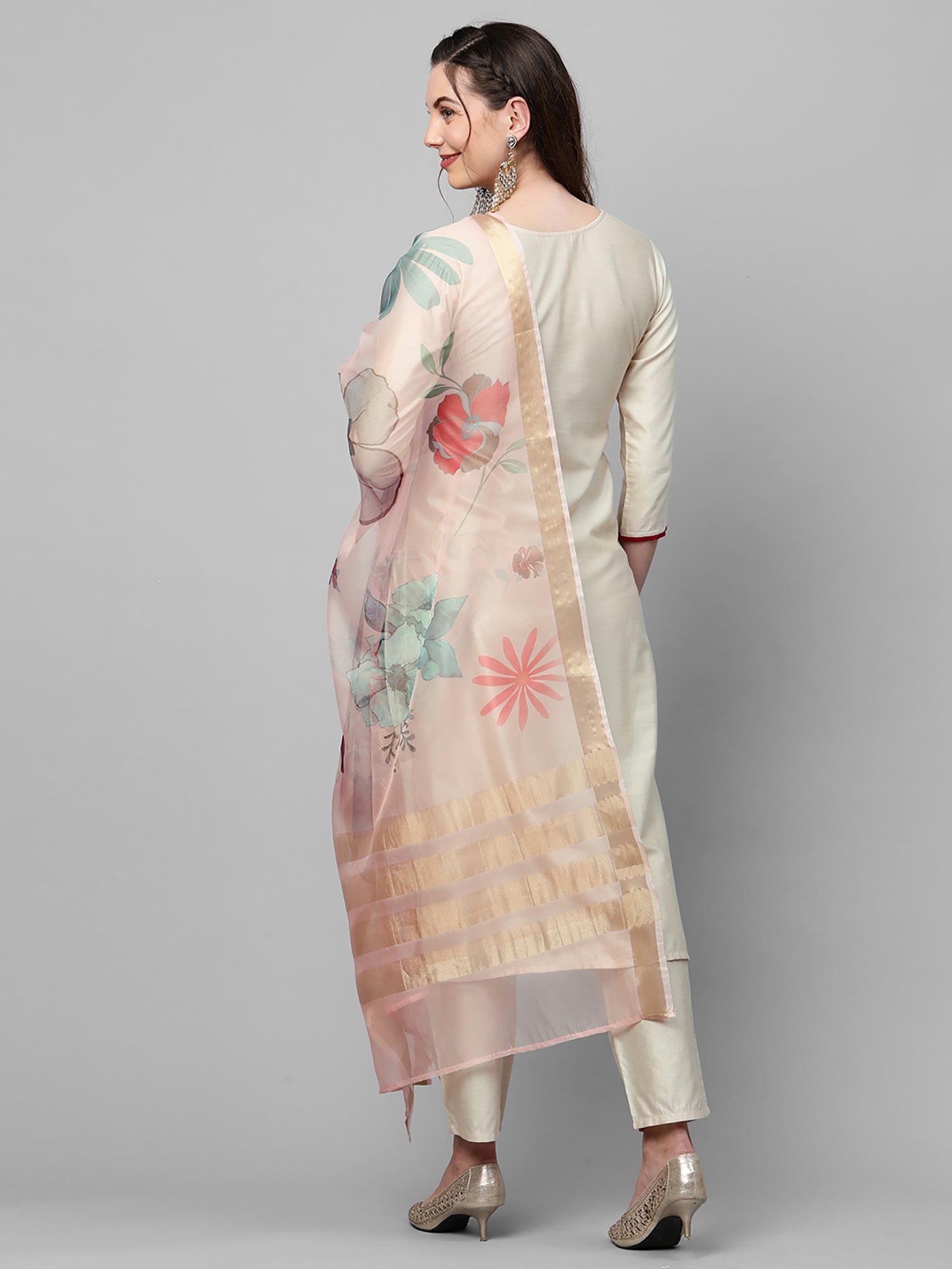 Indo Era Off White Embroidered Straight Kurta Trouser With Dupatta Set - Distacart