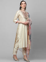 Thumbnail for Indo Era Off White Embroidered Straight Kurta Trouser With Dupatta Set - Distacart