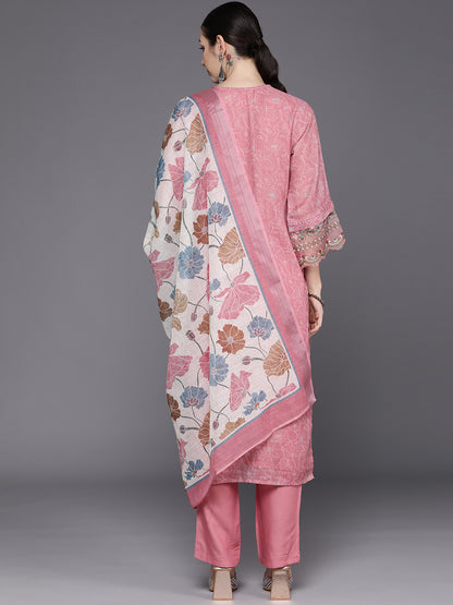 Indo Era Peach Embroidered Straight Kurta Trousers With Dupatta Set - Distacart