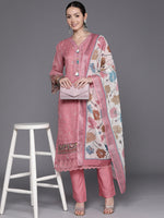 Thumbnail for Indo Era Peach Embroidered Straight Kurta Trousers With Dupatta Set - Distacart