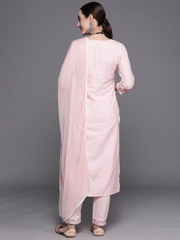 Indo Era Pink Embroidered Straight Kurta Trousers With Dupatta Set - Distacart