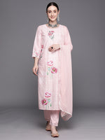 Thumbnail for Indo Era Pink Embroidered Straight Kurta Trousers With Dupatta Set - Distacart