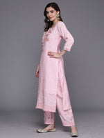 Thumbnail for Indo Era Pink Embroidered Straight Kurta Trousers With Dupatta Set - Distacart