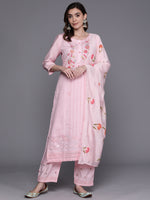 Thumbnail for Indo Era Pink Embroidered Straight Kurta Trousers With Dupatta Set - Distacart
