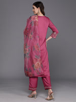 Thumbnail for Indo Era Pink Embroidered Straight Kurta Trousers With Dupatta Set - Distacart