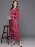 Thumbnail for Indo Era Pink Embroidered Straight Kurta Trousers With Dupatta Set - Distacart