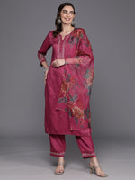Thumbnail for Indo Era Pink Embroidered Straight Kurta Trousers With Dupatta Set - Distacart