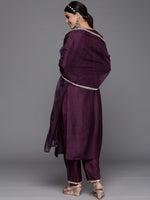 Thumbnail for Indo Era Purple Solid Straight Kurta Trouser With Dupatta Set - Distacart