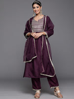 Thumbnail for Indo Era Purple Solid Straight Kurta Trouser With Dupatta Set - Distacart